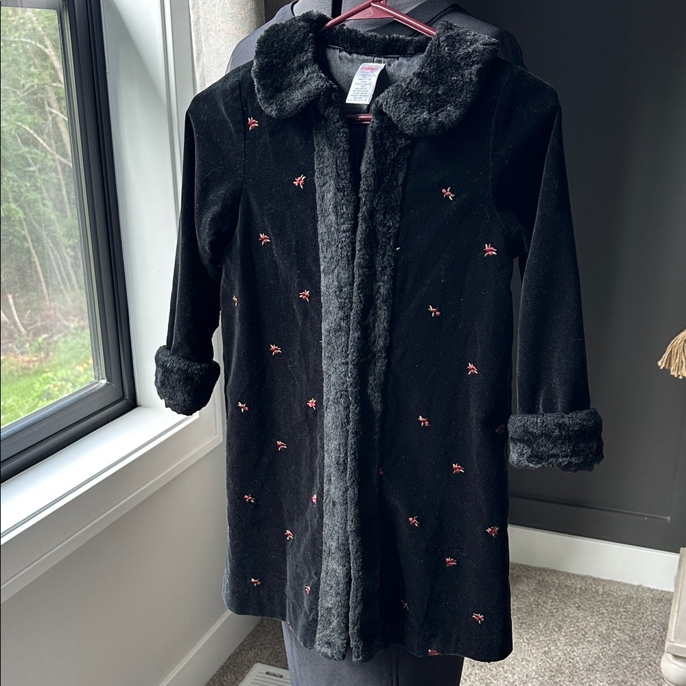 Gymboree Velvet Coat with Faux fur trim and embroidery